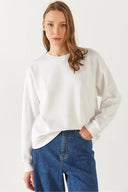 Kadın Rhona Bisiklet Yaka Pamuklu Sweatshirt - Fildişi