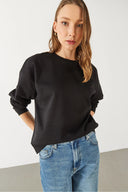 Kadın Rhona Bisiklet Yaka Pamuklu Sweatshirt - Siyah