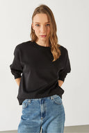 Kadın Rhona Bisiklet Yaka Pamuklu Sweatshirt - Siyah
