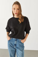 Kadın Rhona Bisiklet Yaka Pamuklu Sweatshirt - Siyah