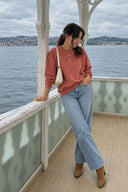 Kadın Rhona Bisiklet Yaka Regular Fit 3 İplik Sweatshirt %100 Pamuk-Gülkurusu