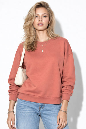 Kadın Rhona Bisiklet Yaka Regular Fit 3 İplik Sweatshirt %100 Pamuk-Gülkurusu