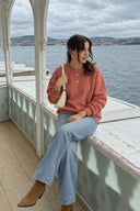 Kadın Rhona Bisiklet Yaka Regular Fit 3 İplik Sweatshirt %100 Pamuk-Gülkurusu