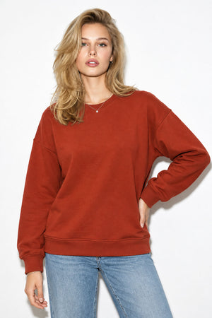 Kadın Rhona Bisiklet Yaka Regular Fit 3 İplik Sweatshirt %100 Pamuk-Kiremit