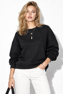 Kadın Rhona Bisiklet Yaka Regular Fit 3 İplik Sweatshirt %100 Pamuk-Siyah