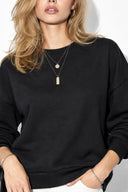 Kadın Rhona Bisiklet Yaka Regular Fit 3 İplik Sweatshirt %100 Pamuk-Siyah