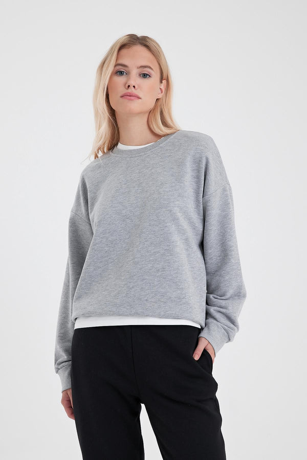 Rhona Bisiklet Yaka Regular Fit 3 İplik Sweatshirt - GRİ MELANJ