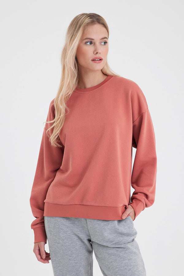 Rhona Bisiklet Yaka Regular Fit 3 İplik Sweatshirt - GÜLKURUSU