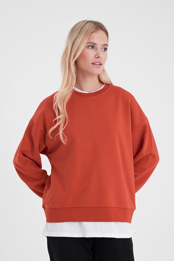 Rhona Bisiklet Yaka Regular Fit 3 İplik Sweatshirt - KIRMIZI