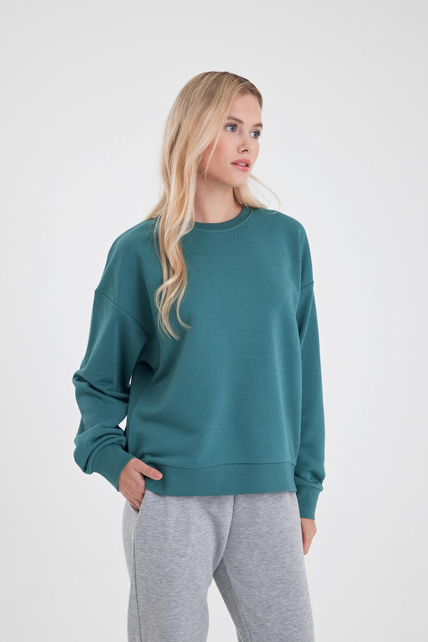 Rhona Bisiklet Yaka Regular Fit 3 İplik Sweatshirt - ORMAN