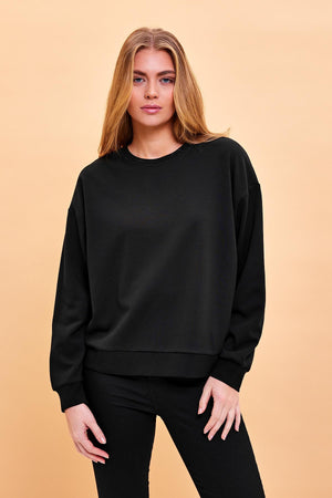 Kadın Rhona Siyah Bisiklet Yaka Pamuklu Sweatshirt