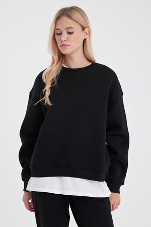 Kadın Rhona Siyah Bisiklet Yaka Regular Fit 3 İplik Sweatshirt