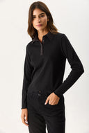 Kadın Riso Gömlek Yakalı Tişört - Siyah
