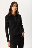 Kadın Riso Gömlek Yakalı Tişört - Siyah