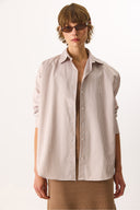 Kadın Rose Regular Fit Çizgili Gömlek - Taş Çizgili