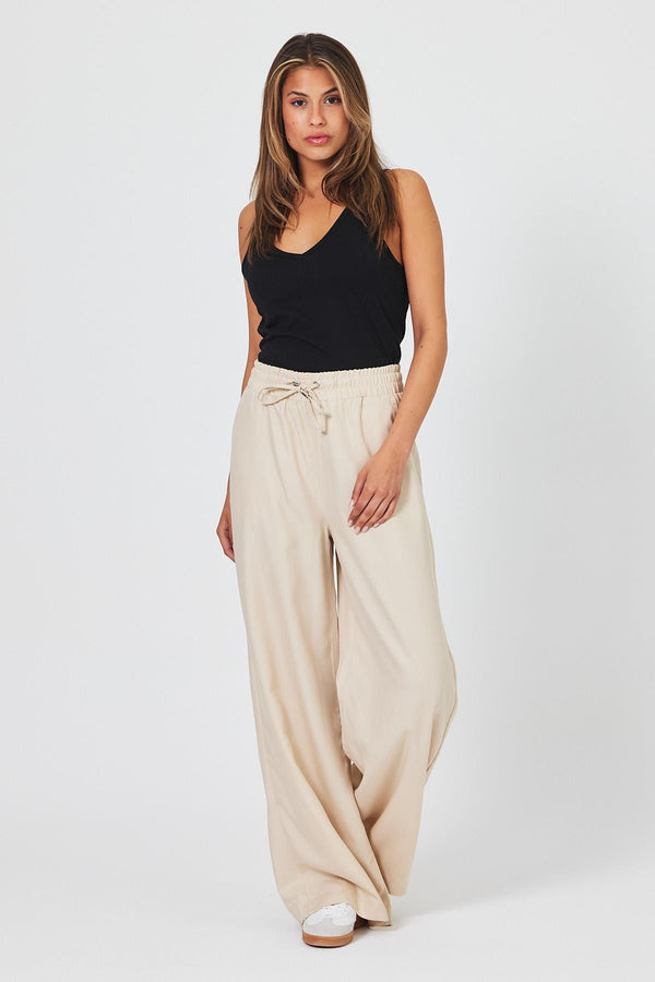 Sally Yüksek Bel Wide Leg Lyocell Pantolon(TENCEL)(TM) - TAŞ