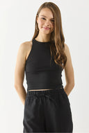 Kadın Sandra Halter Top Crop Atlet - Siyah