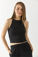 Kadın Sandra Halter Top Crop Atlet - Siyah