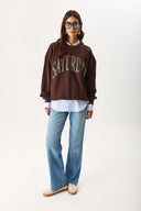Kadın Saturday Baskılı Efektli Sweatshirt %100 Pamuk - Acı Kahve