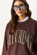 Kadın Saturday Baskılı Efektli Sweatshirt %100 Pamuk - Acı Kahve