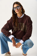 Kadın Saturday Baskılı Efektli Sweatshirt %100 Pamuk - Acı Kahve