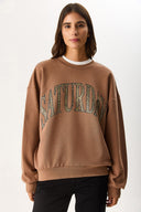 Kadın Saturday Baskılı Efektli Sweatshirt %100 Pamuk - Kahverengi