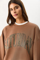Kadın Saturday Baskılı Efektli Sweatshirt %100 Pamuk - Kahverengi