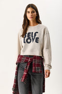 Kadın Self Love Baskı Detaylı Sweatshirt %100 Pamuk - Gri