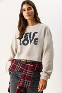 Kadın Self Love Baskı Detaylı Sweatshirt %100 Pamuk - Gri