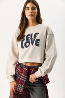 Kadın Self Love Baskı Detaylı Sweatshirt %100 Pamuk - Gri