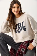 Kadın Self Love Baskı Detaylı Sweatshirt %100 Pamuk - Gri