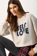 Kadın Self Love Baskı Detaylı Sweatshirt %100 Pamuk - Gri