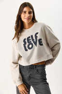 Kadın Self Love Baskı Detaylı Sweatshirt %100 Pamuk - Gri