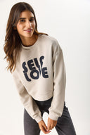 Kadın Self Love Baskı Detaylı Sweatshirt %100 Pamuk - Gri