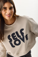 Kadın Self Love Baskı Detaylı Sweatshirt %100 Pamuk - Gri