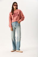 Kadın Self Love Baskı Detaylı Sweatshirt %100 Pamuk - Gülkurusu