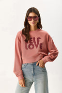 Kadın Self Love Baskı Detaylı Sweatshirt %100 Pamuk - Gülkurusu