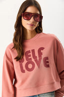 Kadın Self Love Baskı Detaylı Sweatshirt %100 Pamuk - Gülkurusu