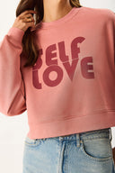 Kadın Self Love Baskı Detaylı Sweatshirt %100 Pamuk - Gülkurusu