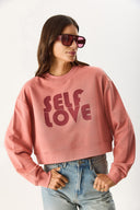 Kadın Self Love Baskı Detaylı Sweatshirt %100 Pamuk - Gülkurusu