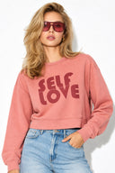 Kadın Self Love Baskı Detaylı Sweatshirt %100 Pamuk-Gülkurusu