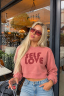 Kadın Self Love Baskı Detaylı Sweatshirt %100 Pamuk-Gülkurusu