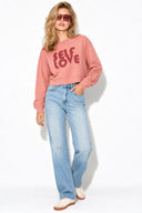 Kadın Self Love Baskı Detaylı Sweatshirt %100 Pamuk-Gülkurusu