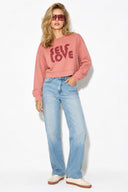 Kadın Self Love Baskı Detaylı Sweatshirt %100 Pamuk-Gülkurusu