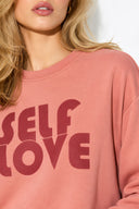 Kadın Self Love Baskı Detaylı Sweatshirt %100 Pamuk-Gülkurusu