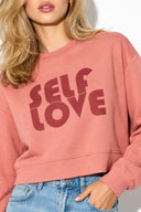 Kadın Self Love Baskı Detaylı Sweatshirt %100 Pamuk-Gülkurusu