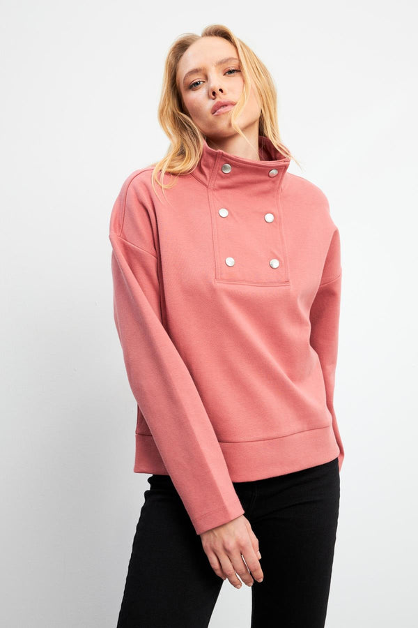 Kadın Sera Gül Kurusu Dik Yaka Sweatshirt