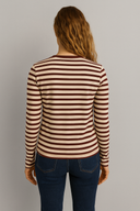 Kadın Serina Çizgili Uzun Kollu Tişört %100 Pamuk - Bordo - Ekru Çizgili