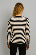Kadın Serina Çizgili Uzun Kollu Tişört %100 Pamuk - Siyah - Ekru Çizgili
