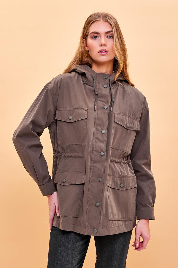 Sharon Kapüşonlu Gabardin Parka - HAKİ